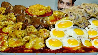 Mega Food Feast - Again Egg Poach, Whole Mutton Fat Liver Curry Egg Paratha Eating / Fatty Mutton
