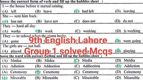 solved mcqs 9th English lahore board group 1 objective paper 2024 9th english first time paper