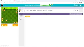 L25-10 |Code.org | Express-2021 | Lesson 25: Variables with the Bee | level 10