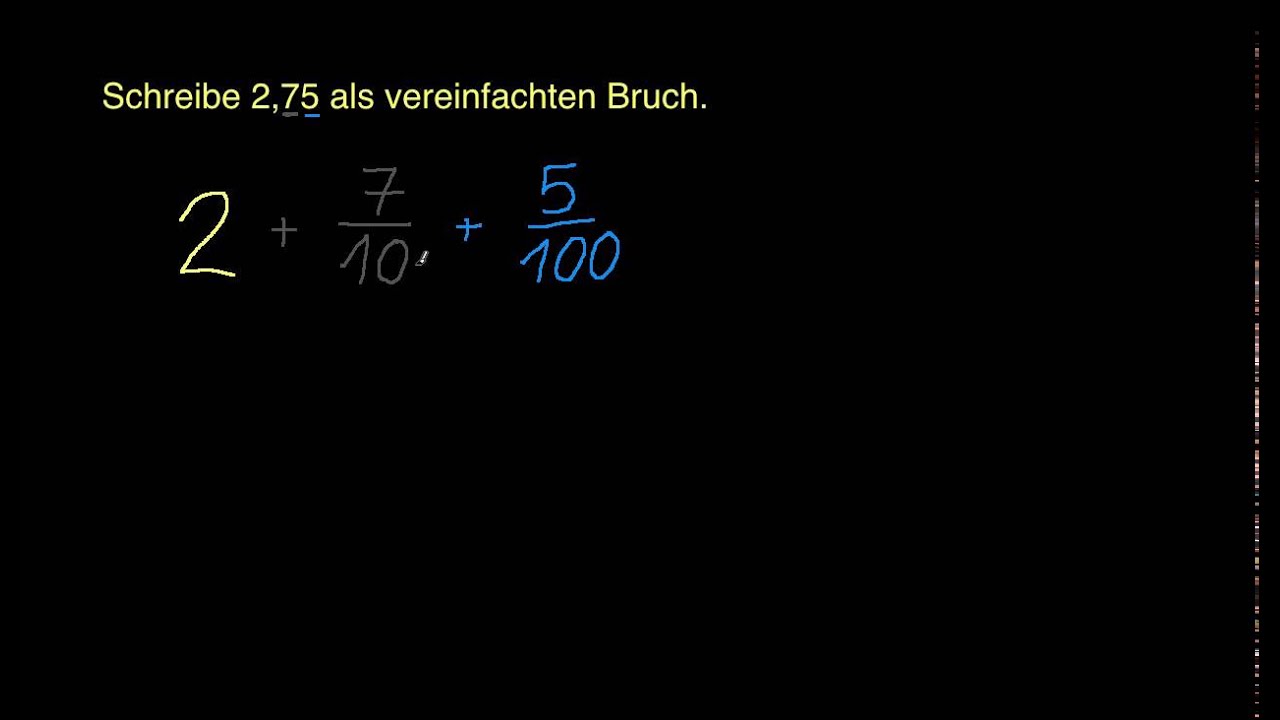 Eine Dezimalzahl in einen vereinfachten Bruch umwandeln ...