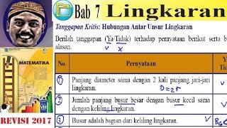 Tanggapan kritis: hubungan antar unsur lingkaranberilah (ya/tidak)
terhadap pernyataan berikut serta berikanalasan.l. panjang diameter
sama dengan ...