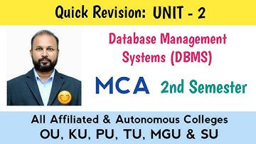 DBMS Unit 2 Quick Revision MCA 2nd Semester II Sem Database Management Systems OU KU TU PU MGU SU