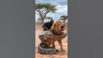 The man is trying to remove the python from the lion #animals #giantpython