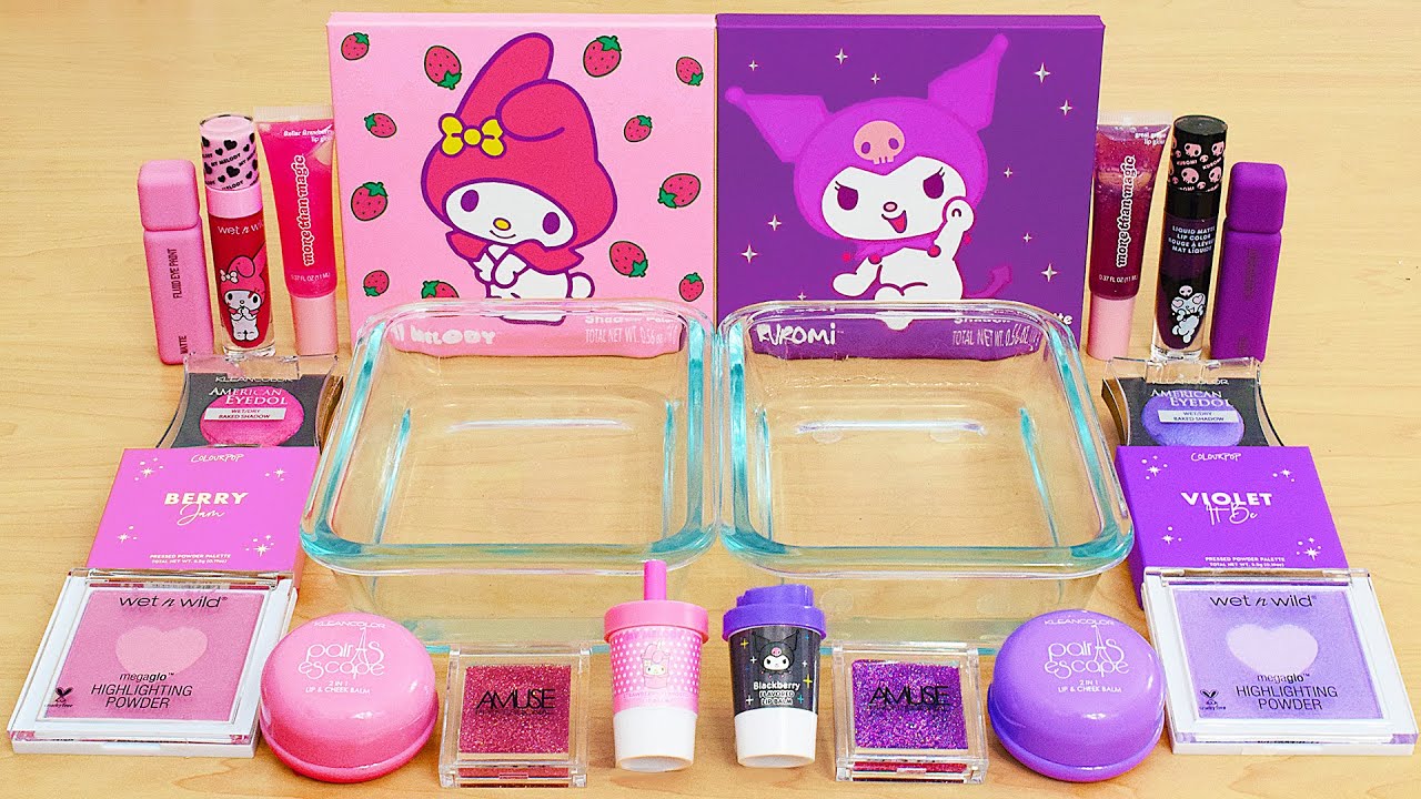 Pink vs Purple - Mixing Makeup Eyeshadow Into Slime ASMR