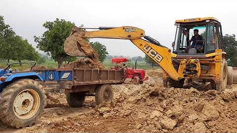 Jcb Exavator Loading Soil On Newholland And Mahindra Tractors | All about Tractors and Jcb