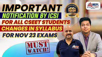 IMPORTANT NOTIFICATION By ICSI For All CSEET Students - Must Watch✅ | MEPL Classes