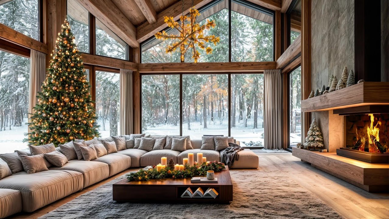 Christmas Cabin Vibes 🎄 Cozy Fireplace, Snow Outside & Peaceful Holiday Mood