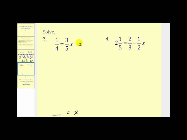 Solving Two Step Equations Involving Fractions - YouTube Solving Two Step Equations Involving Fractions - YouTube