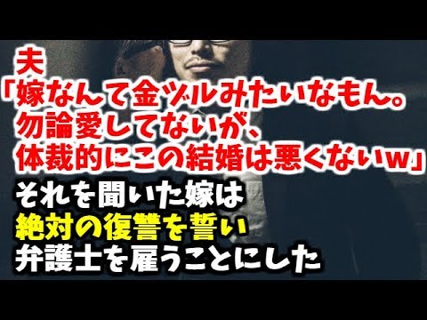 【復讐】　夫「嫁なんて金ヅルみたいなもん。勿論愛してないが、体裁的にはこの結婚は悪くないw」→嫁は絶対の復讐を誓い弁護士を雇うことに…。