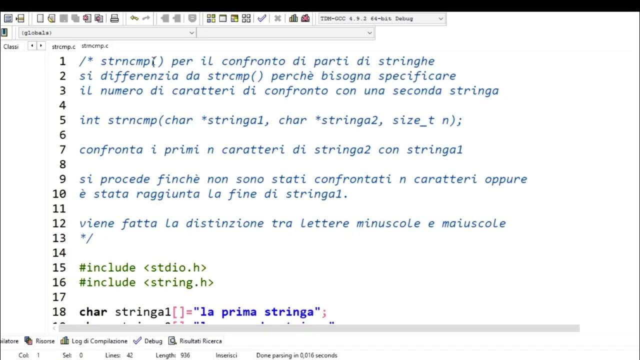 Linguaggio C - strcmp() e strncmp(), per confrontare due stringhe - YouTube