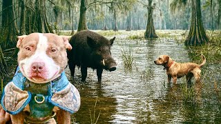Removing Dangerous Wild Boar With A Pitbull Wearing A High Tech Cut Proof Vest And Our Bare Hands