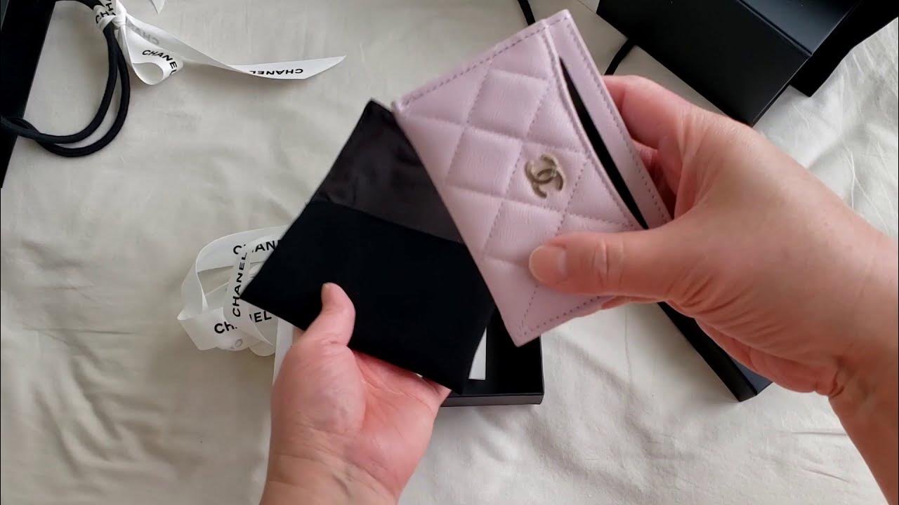 CHANEL Quilted Caviar Leather Top Zip Card Holder Light Pink