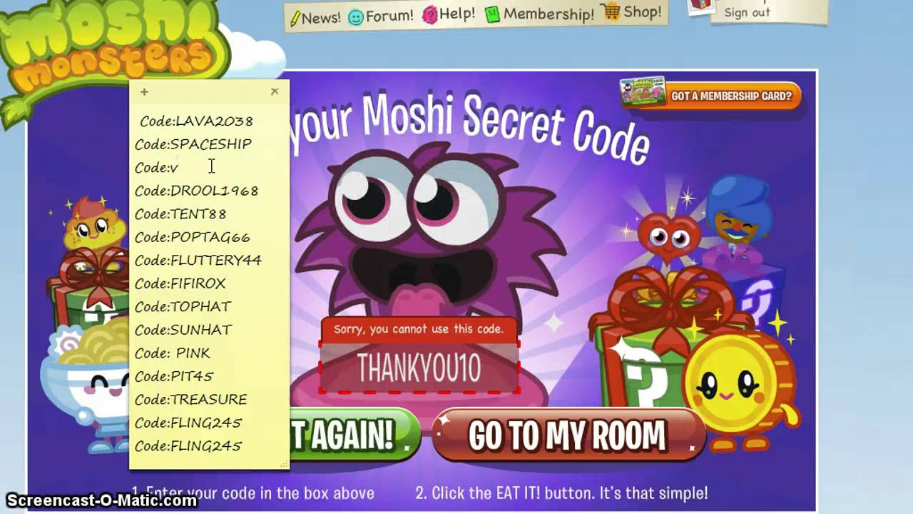 Moshi monsters codes 2013 - YouTube