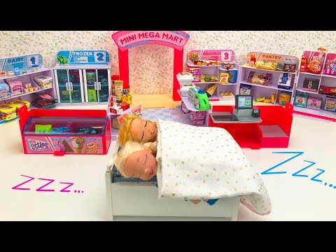 Elsa and Anna toddlers build a supermarket in the bedroom