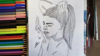 How to draw a smoking girl || easy with pencil || 3d video Art by Astha