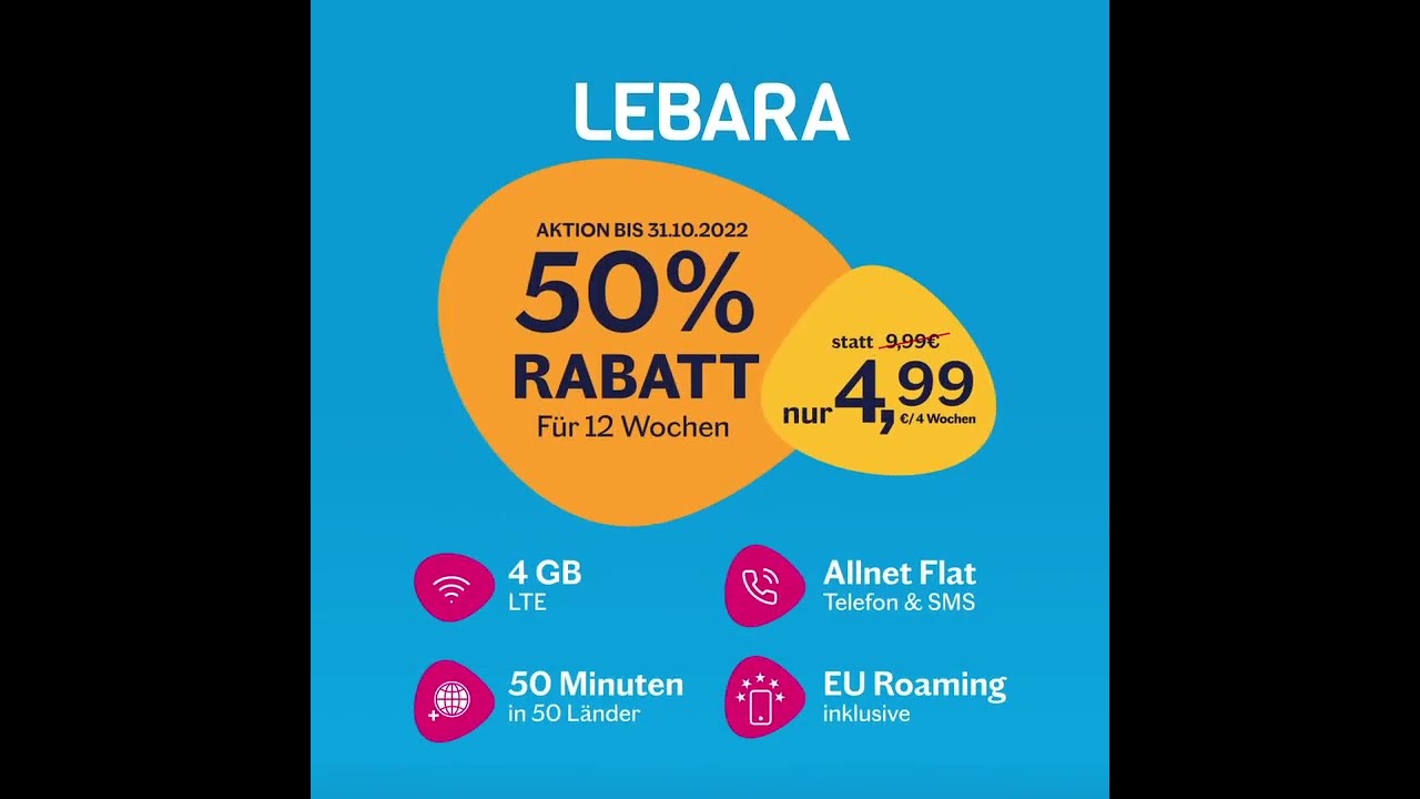 LEBARA Tarif Des Monats 50 Rabatt F r 12 Wochen YouTube LEBARA Tarif Des Monats 50 Rabatt F r 12 Wochen YouTube
