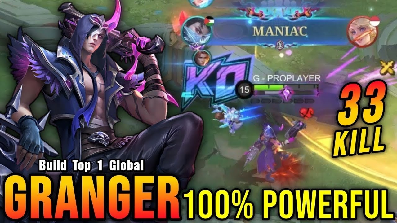 33 Kills + MANIAC!! Powerful Granger DeadlyMarksman!! - Build Top 1 Global Granger ~ MLBB