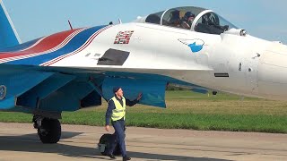 &quot;Русские Витязи&quot; на Су-35с, отлёт с форума &quot;Армия - 2021&quot;.  &quot;Russian Knight&quot;, flying away, SU-35.