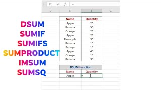 Six SUM related functions in excel @ardataskills1921 