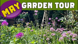 MAY GARDEN TOUR: Snapdragons, Alliums, ranunculus, iris, gypsophilia, white valerian and lots more..