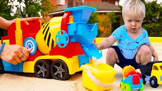 Learn construction vehicles for kids  A cement mixer at the sandpit.