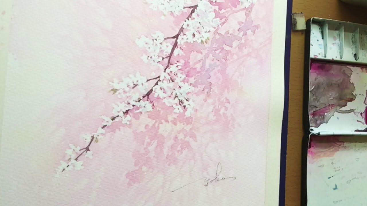 枝垂れ桜の描き方 Weeping Cherry 3 Color Watercolor 水彩画の描き方 春崎陽子 Youtube