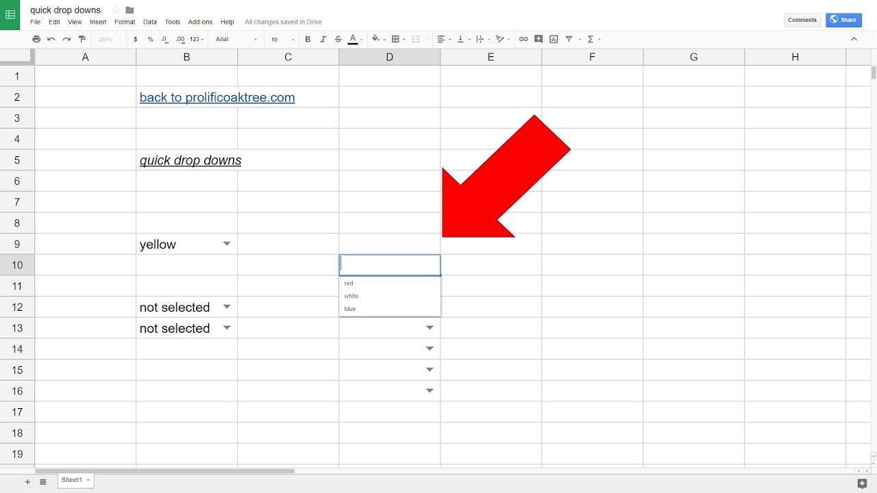 Google sheets выпадающий список в ячейке