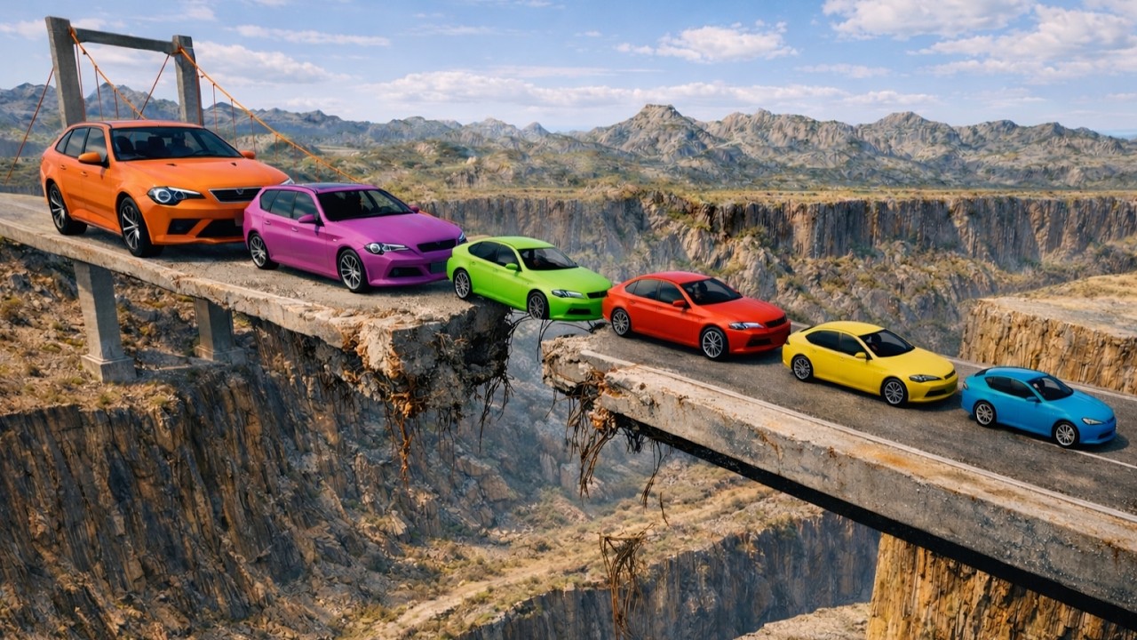 Monster Car vs Tiny Cars Broken Bridge Challenge 😱🚙🌉| BeamNG.drive