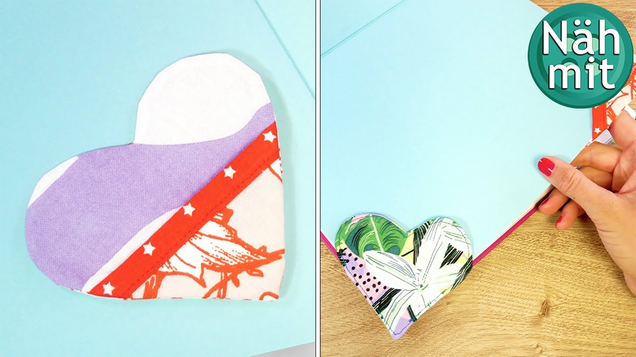 Schnelle & einfache Geschenkidee aus Stoffresten - Lesezeichen in Herzform - Nähen für Anfänger