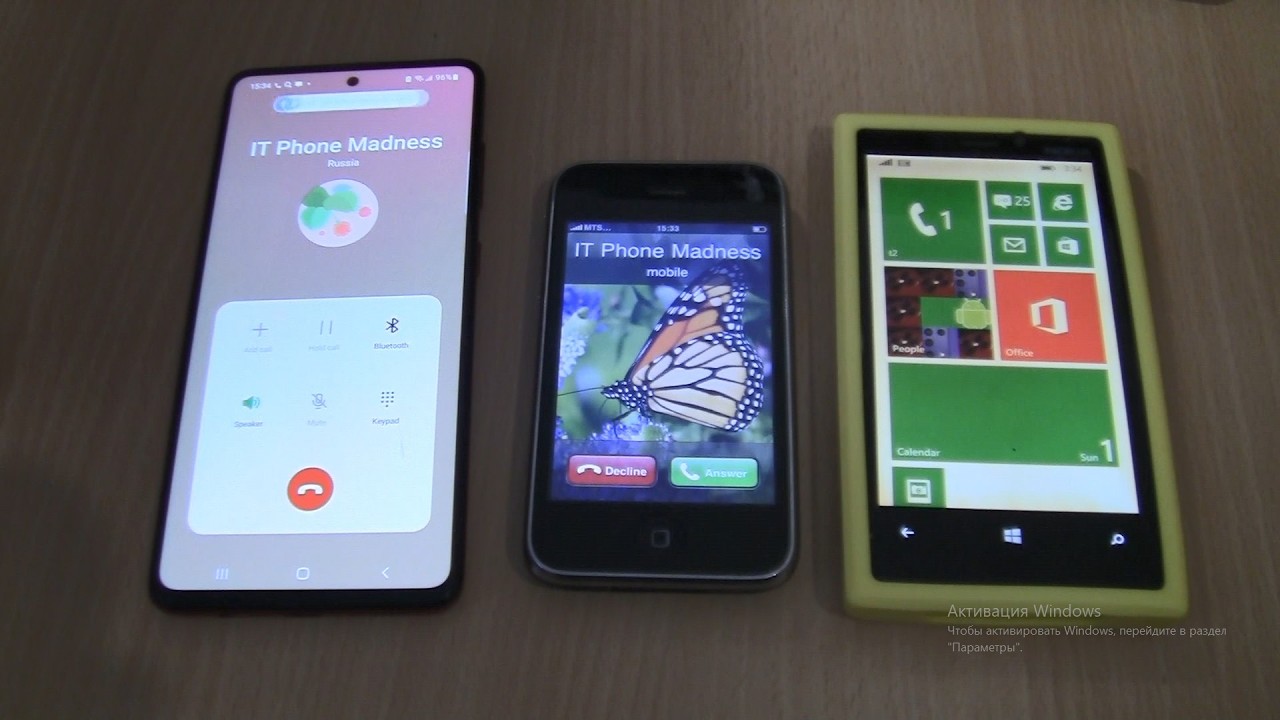 Incoming call&Outgoing call at the Same Time Samsung Galaxy A51+Nokia Lumia 920+Iphone 3G Ios 3