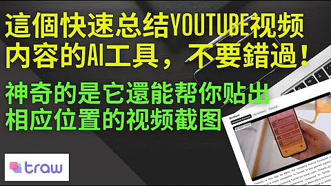 这个快速总结YouTube视频内容的AI工具，不要错过！神奇的是它还能帮你贴出相应位置的视频截图 | Traw AI - 天天要闻