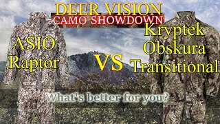 Asio Raptor Camo Vs Kryptek Obskura Transitional. Compare Hunting Camo W Simulated Deer Vision.