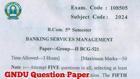 Gndu B.Com 5th Semester Banking Services Management Question Paper || Bcom 5th Sem Question Paper