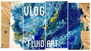 #6【art VLOG】190622土☔️「雨の日、青い絵の具で絵を描く」acrylic pouring/fluid art/*JUNE【フルイドアート】