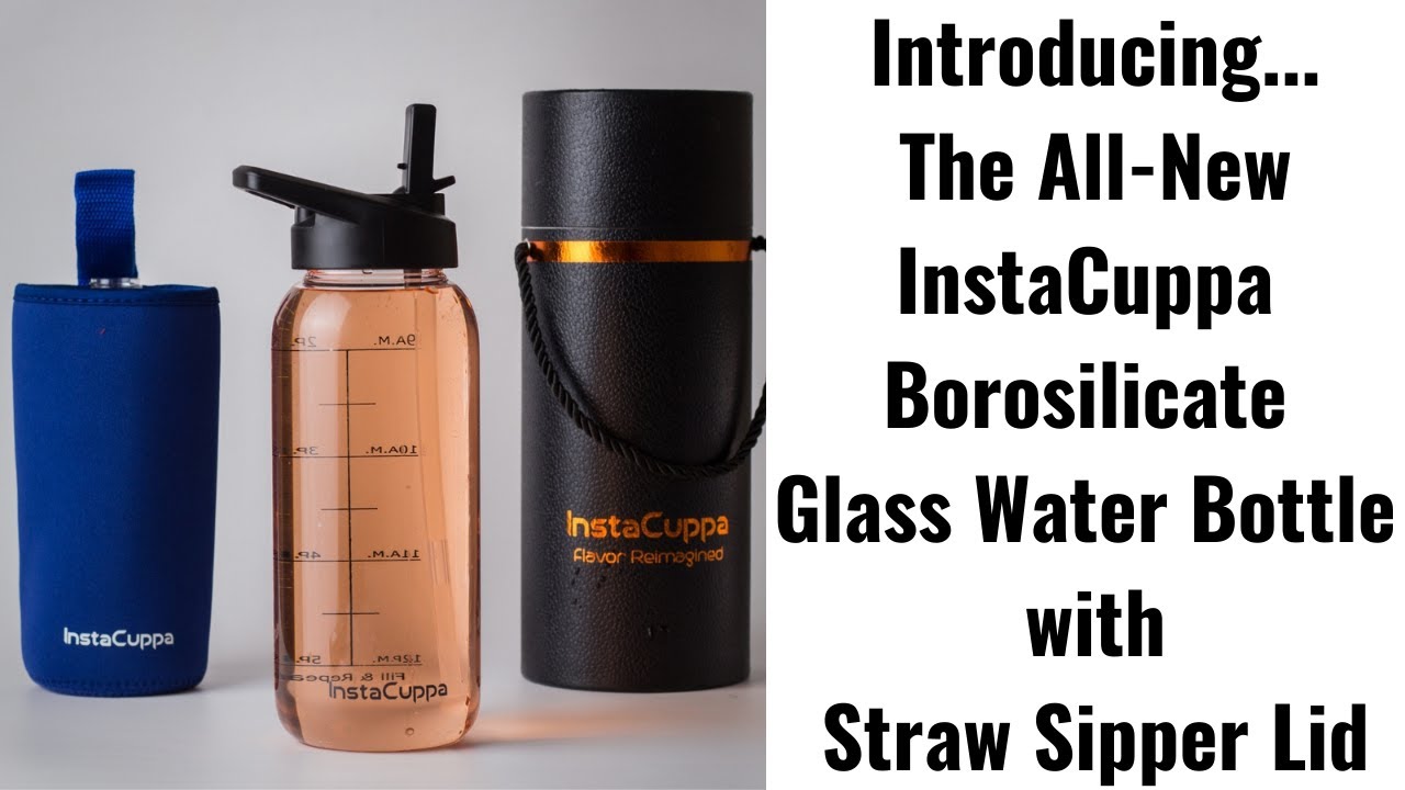 InstaCuppa Borosilicate Glass Bottle with Straw Sipper Lid, 1000