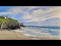 Beginners loose welsh seascape cliffs watercolor landscape painting techniques watercolour tutorial