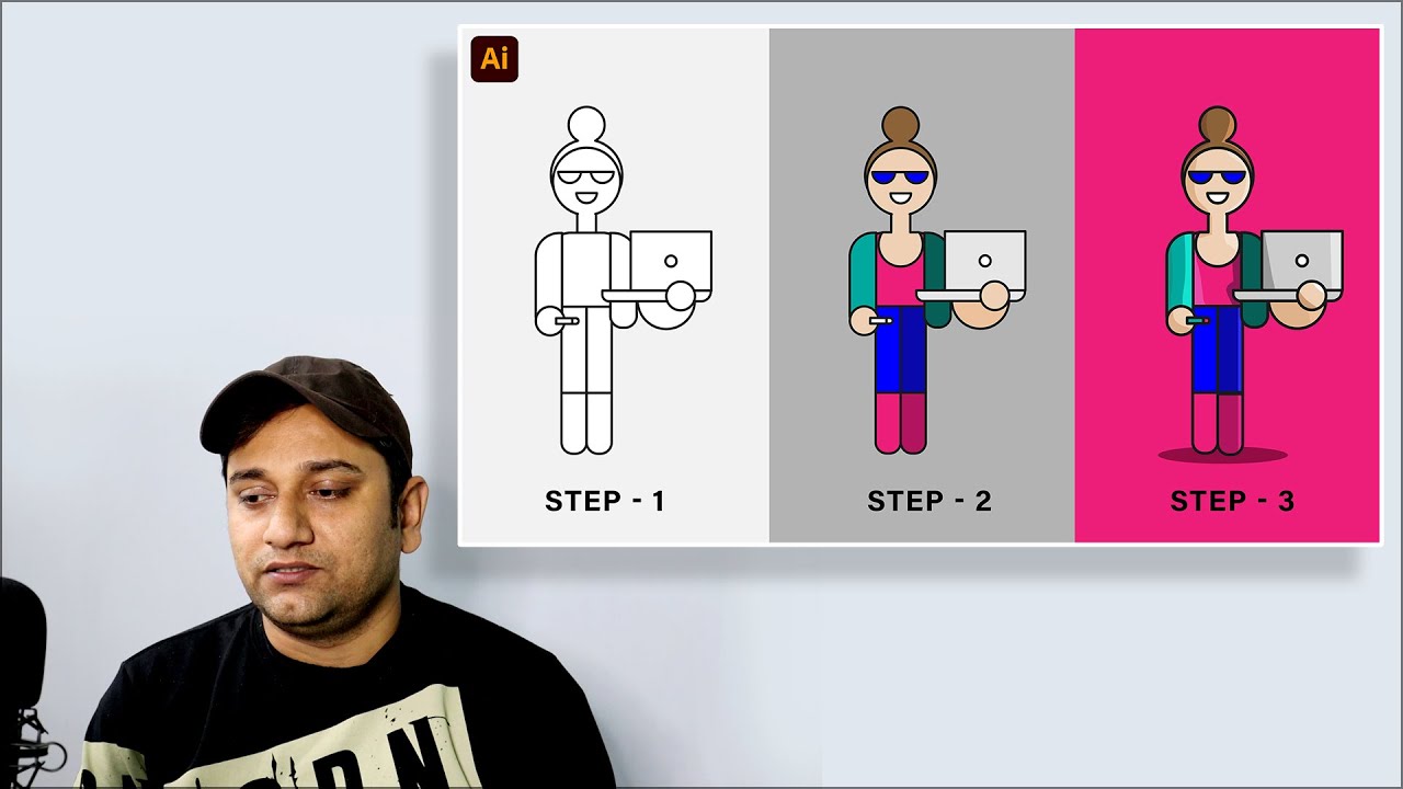 Flat Vector Character Design Illustration Tutorial | Adobe Illustrator ...