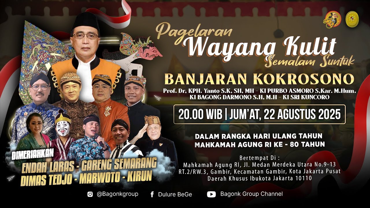 LIVE Wayang Kulit Banjaran Kokrosono bersama 4 Dalang Kondang HUT Ke - 80 Tahun Mahkamah Agung RI