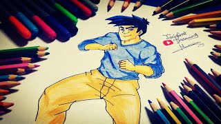 تعلم رسم شخصيات الكرتون للمبتدئين بالألوان: جاكي شان Jackie Chan Drawing
