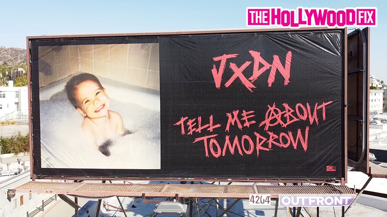 Jaden Hossler Posts Up A 'Jxdn - Tell Me About Tomorrow' Billboard Above Guitar Center In Hollywood
