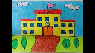 Mầm non | các bước vẽ Ngôi Trường đơn giản | steps to draw a School easy for Kids | Kindergarten