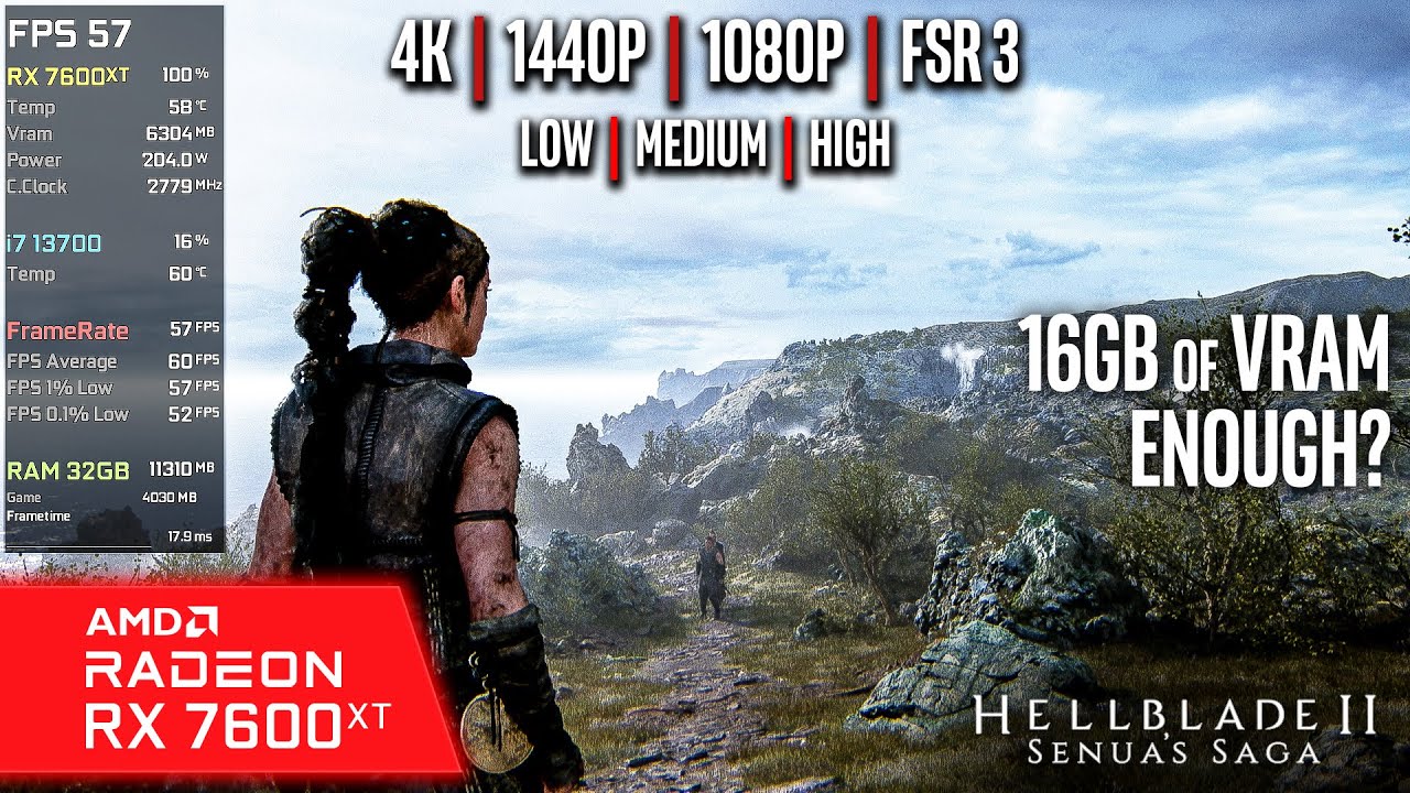 RX 7600 XT | Hellblade 2 - 4K, 1440p, 1080p, FSR 3 - High, Medium