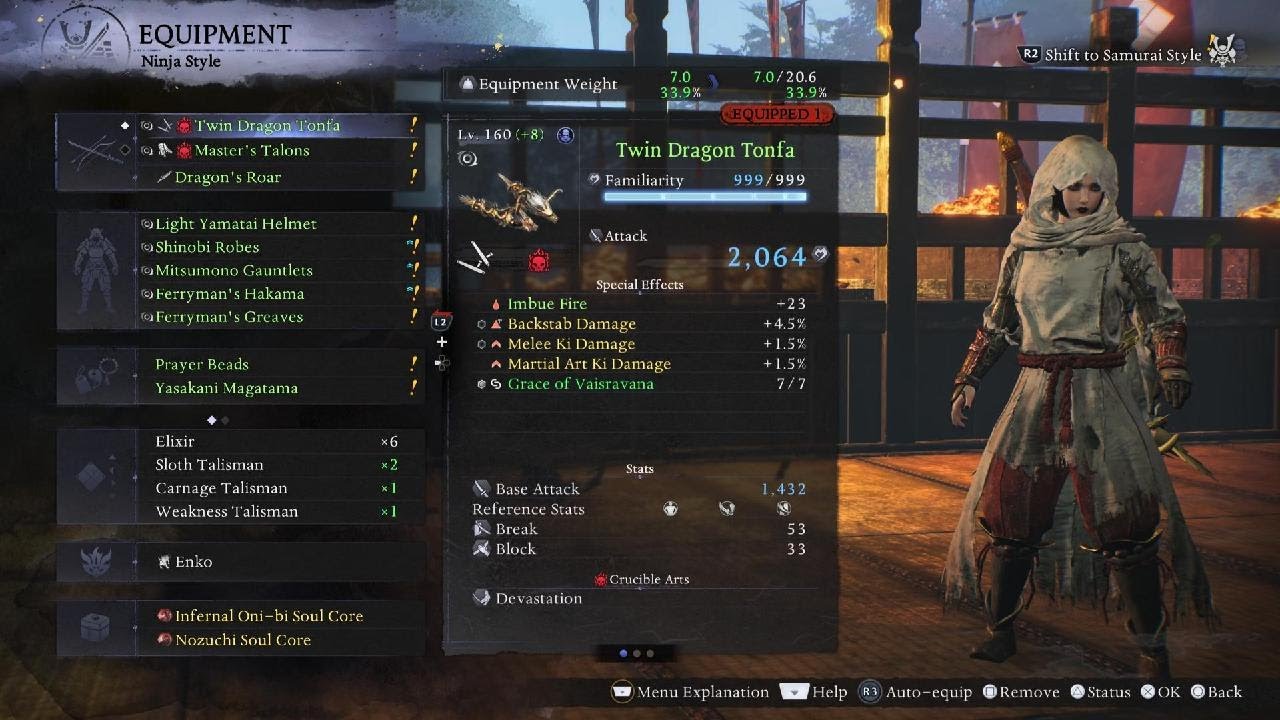 Nioh 3- NG+Endgame Tonfa build ., melt boss