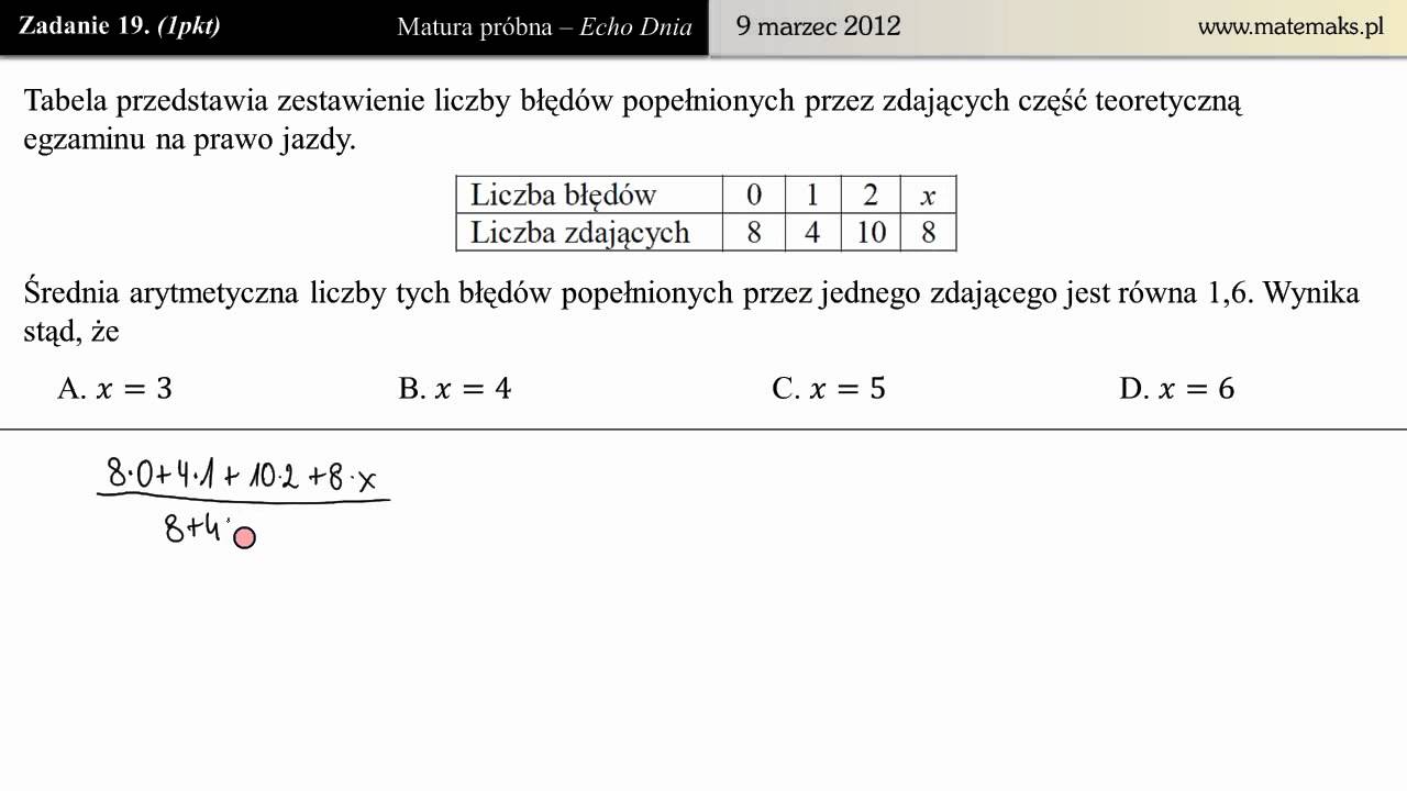 19. Matura próbna 9 marca 2012 (średnia arytmetyczna) - YouTube
