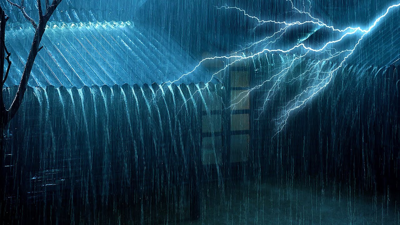 Fall into Deep Sleep with Pouring Rain & Terrifying Thunder on a Tin Roof in the Forest at Night