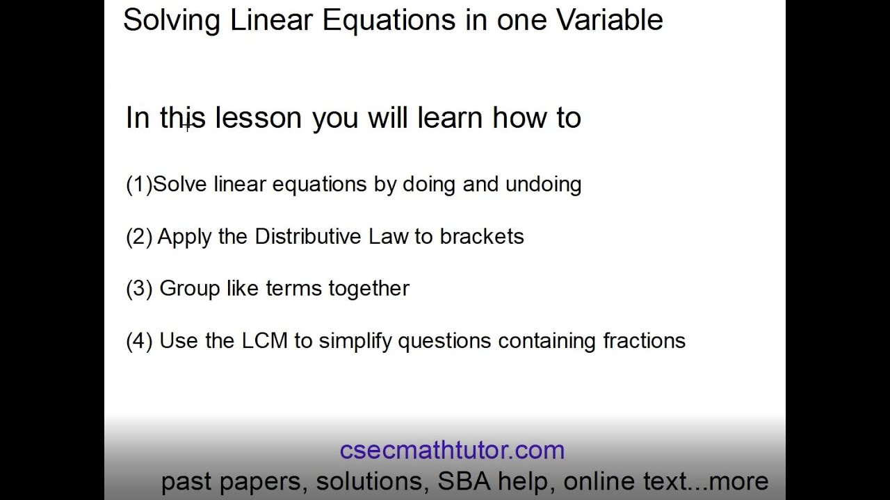 Solving linear equations in one variable part 1of 2 - YouTube
