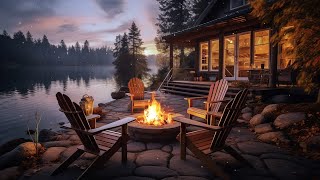 Serene Campfire Serenade: Cozy Fire Sounds with Lakeside Forest Scene for Relaxation