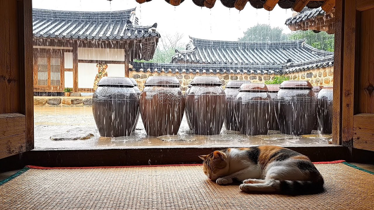 자연스럽게 졸음을 유도합니다. 김치 항아리 위로 떨어지는 빗소리. 6시간 ASMR