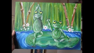 Silly Frogs Exercising - Acrylic Time Lapse - Original By Michelle The Painter - jennings644