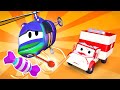 Vidéos d'ambulance pour enfants - Hela l'HÉLICOPTÈRE a mangé trop de BONBONS - Dessin animé voitures